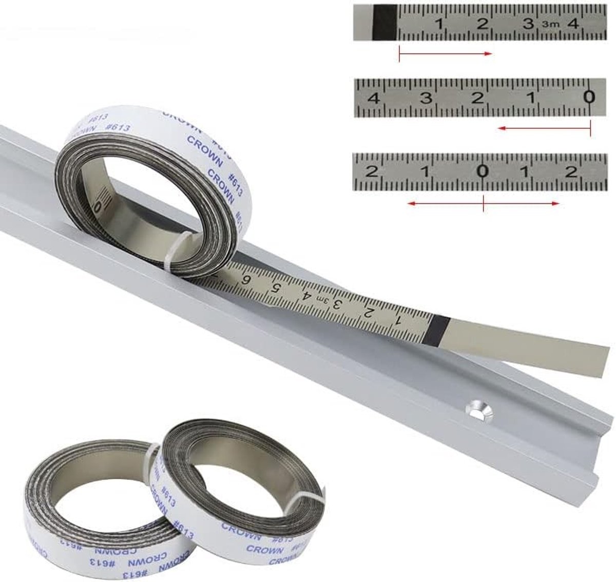 Zelfklevende meetlatten voor verstekzagen, rolmeter en schaalruler, 2.5 m, zilver, ideaal voor precisiewerk en houtbewerking
