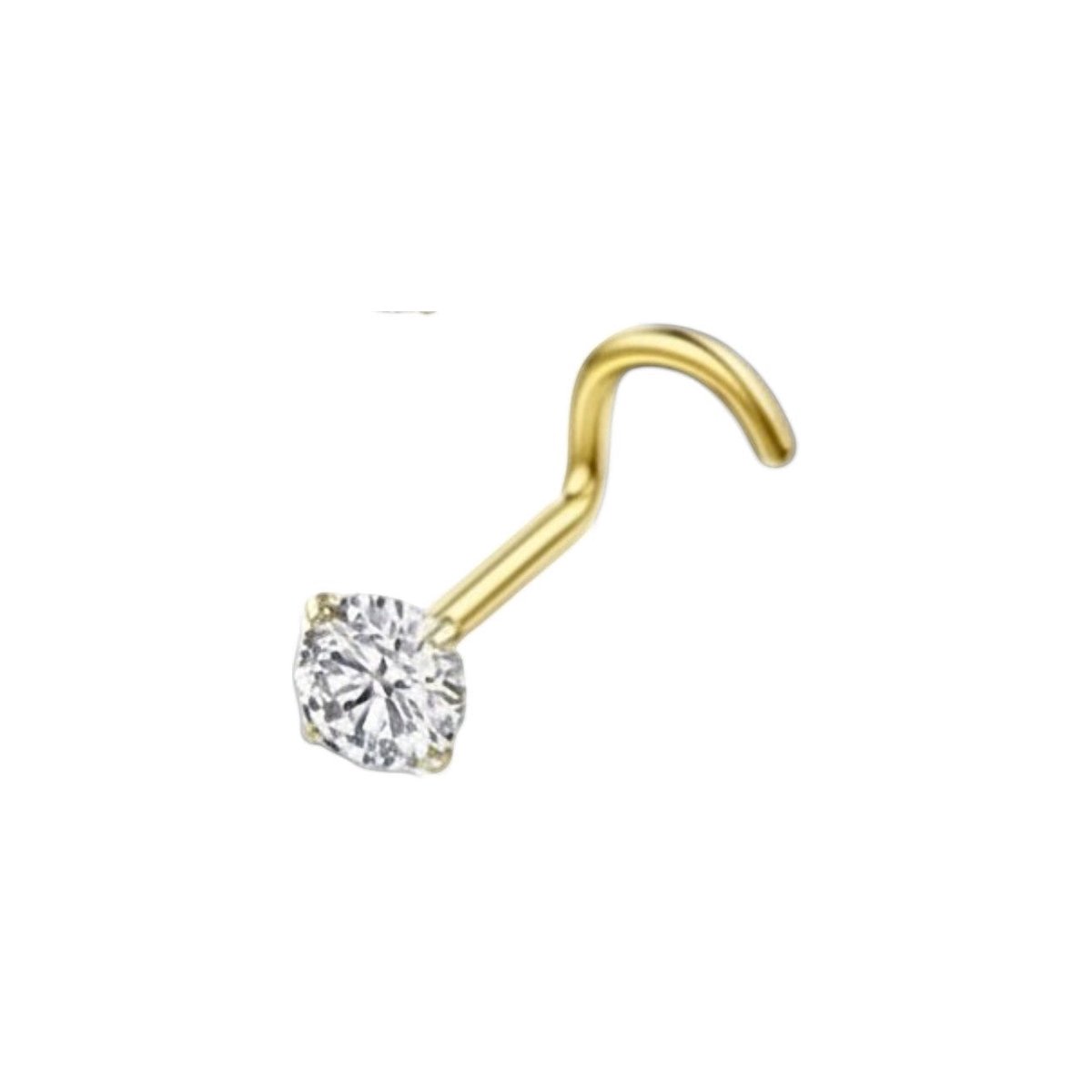 Goudkleurige Neuspiercing Transparante Zirkonia – S-Staafje - 3mm