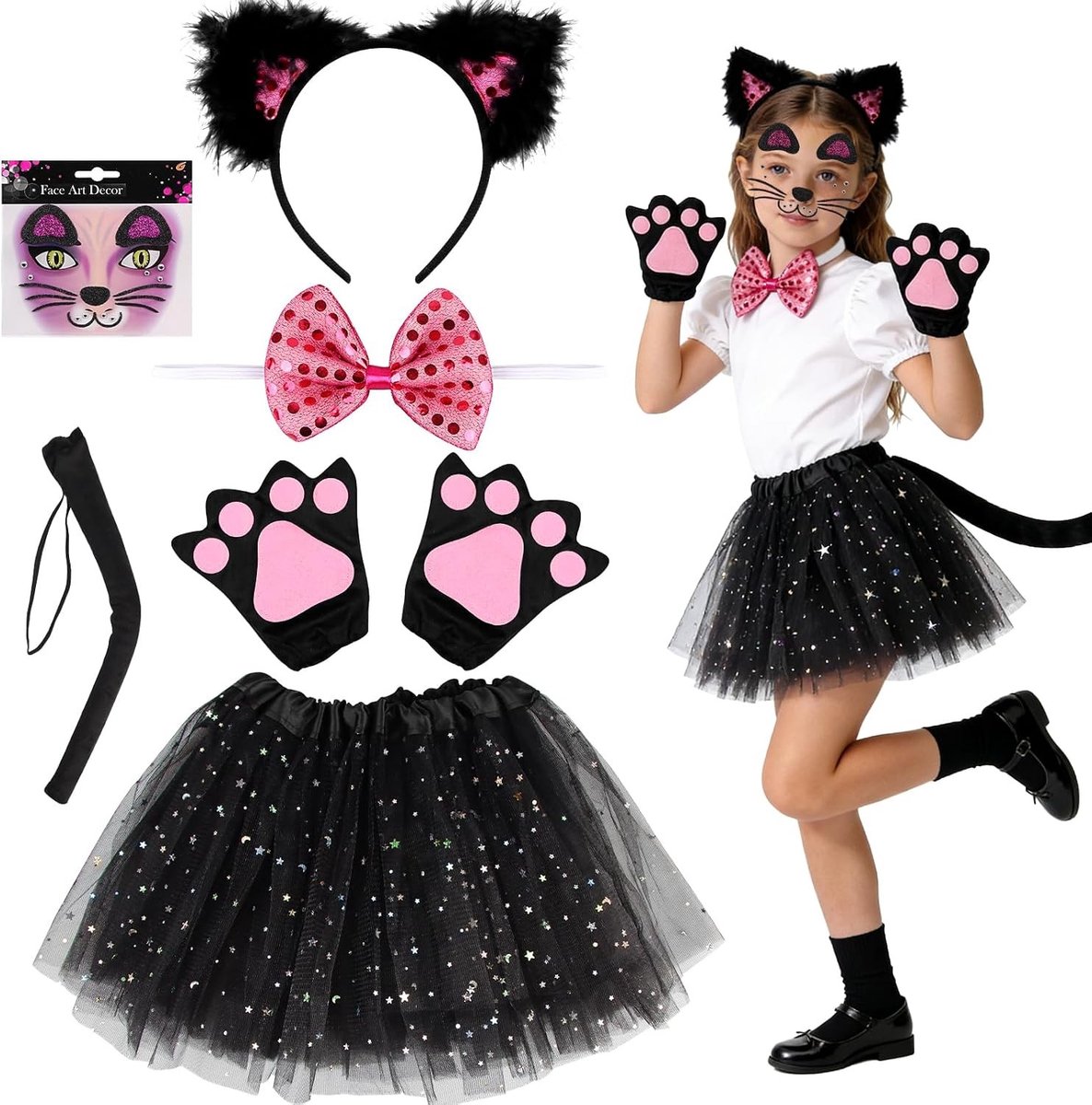 Kattenkostuum voor Kinderen - Cosplay Set voor Carnaval, Halloween en Themafeesten