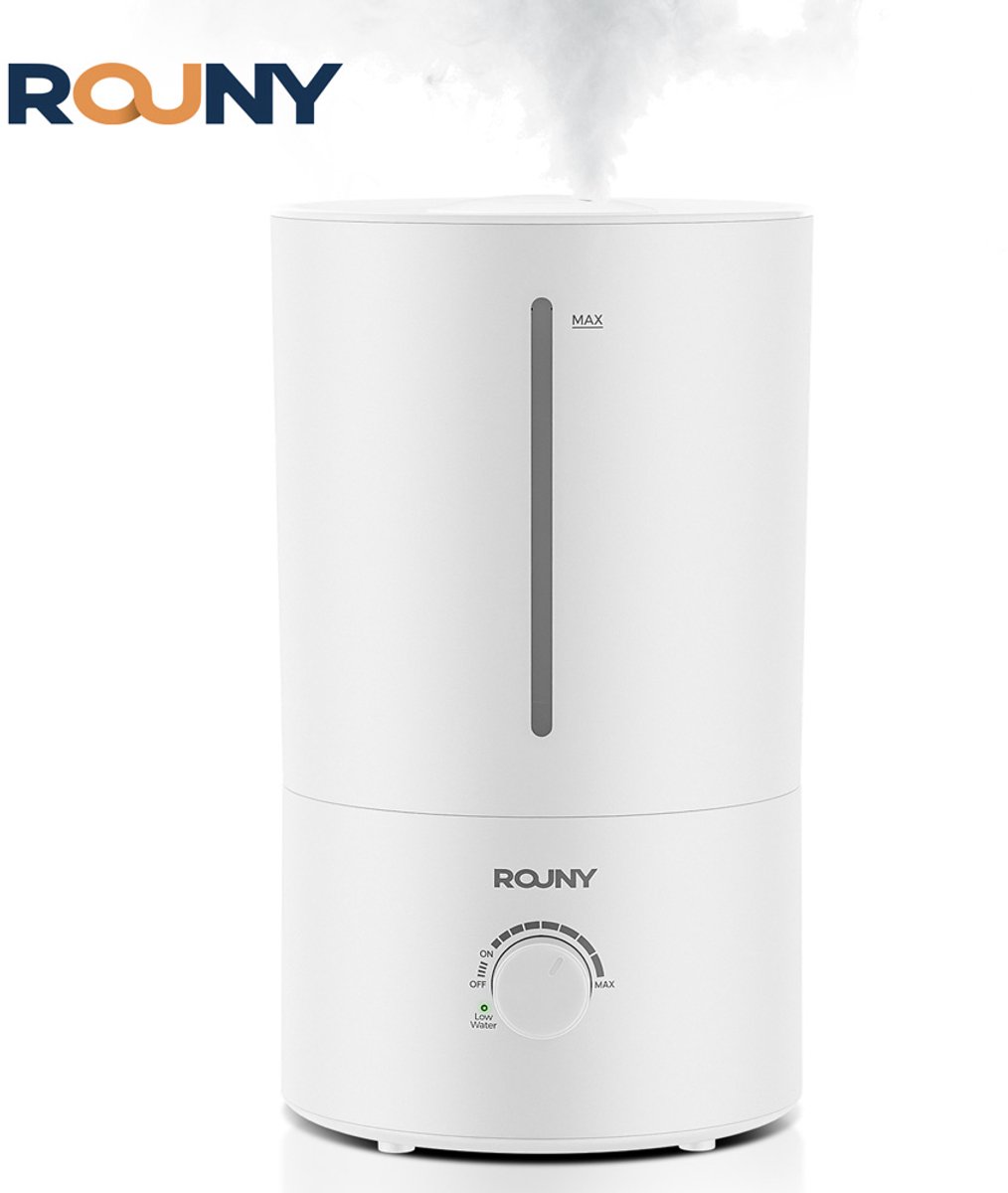 ROUNY Ultrasone Luchtbevochtiger 4 L – 350 ml/u – 360° Draaibare Neveluitlaat – Zilverionentechnologie – Stil <38 dB – 23 W – Wit