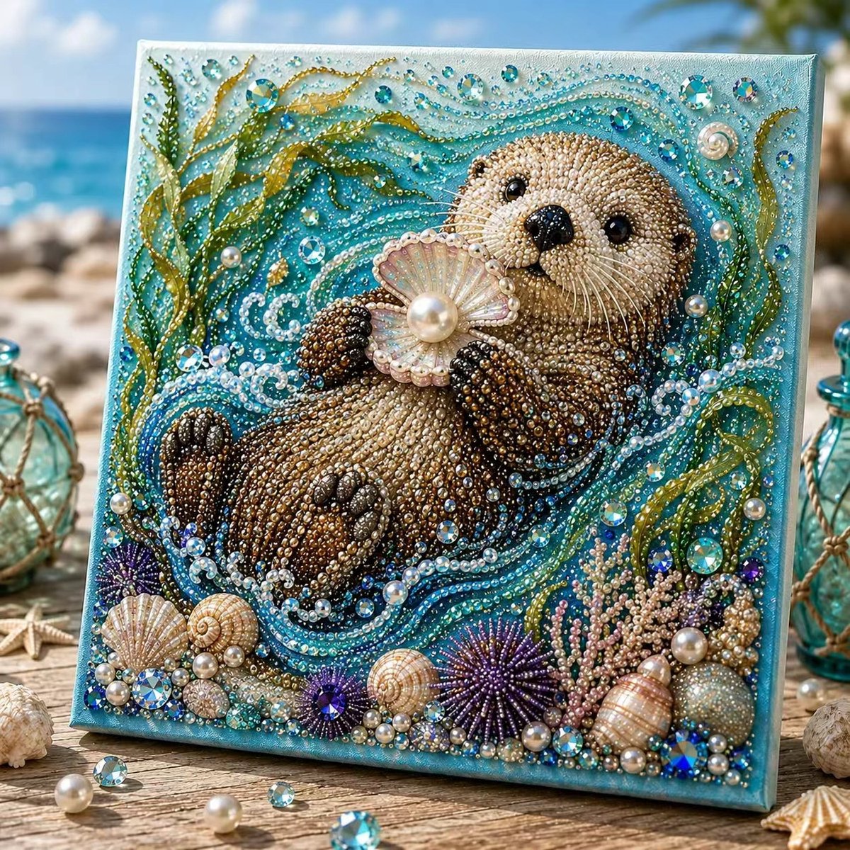 Casalora® 3D Diamant Schilderij DIY Kit Oceaan Parel – Diamond Painting Set met Lijst – Creatieve Hobby voor Volwassenen & Beginners – Wanddecoratie Cadeau – 20 x 20 cm