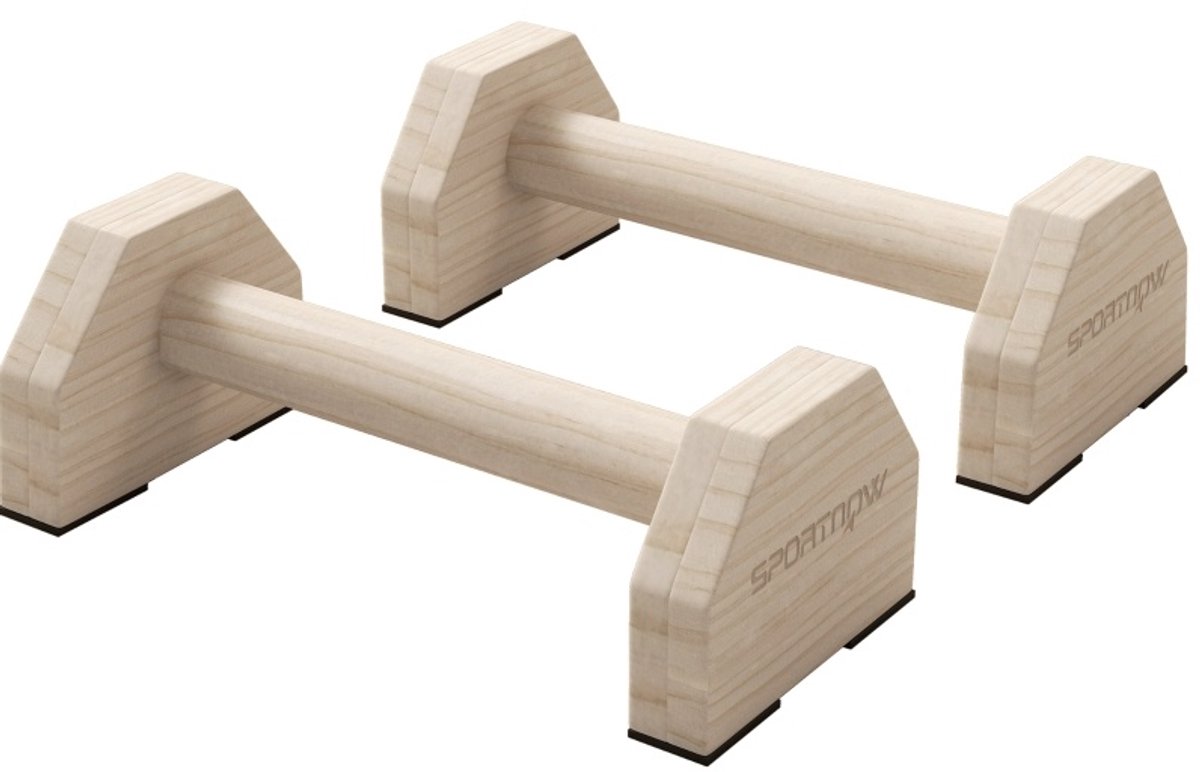 REDOM - Opdruksteunen - Antislip onderzijde - 2-delige push-upbar set - Voor push-ups, dips en calisthenics - Hout - Natuurlijk hout - 30 x 13 x 10 cm