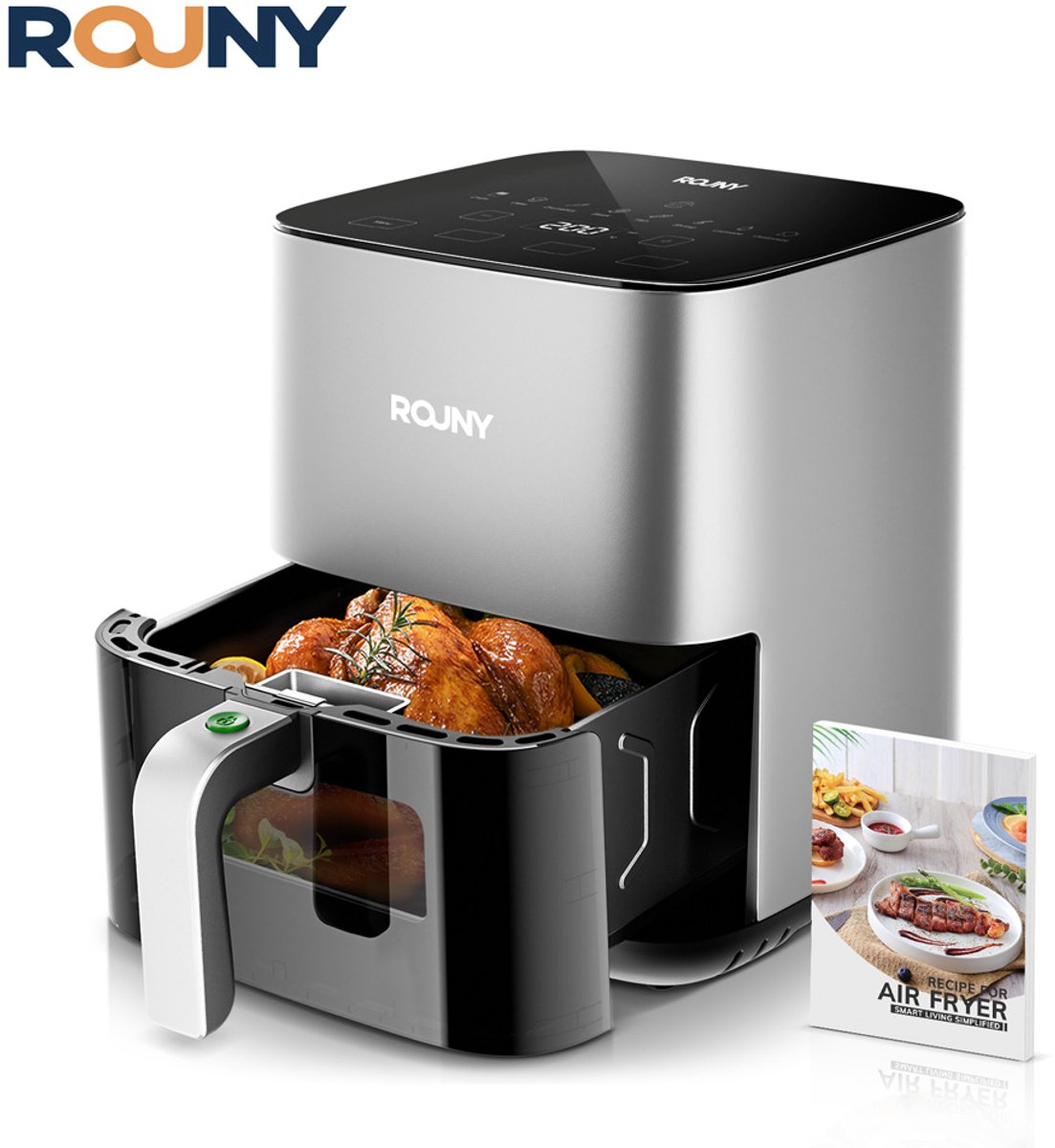 ROUNY Airfryer 4,5 L – Heteluchtfriteuse 1450 W met Kijkvenster – 8 Automatische Programma’s – Waterinjectiefunctie – Kinderslot – 80-200 °C