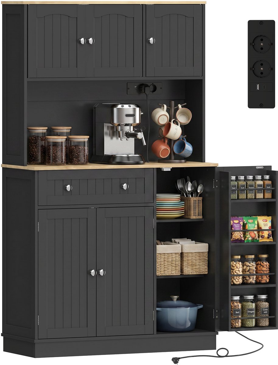 HOMCOM Keukenkast - MDF - 100 x 40 x 173 cm - Zwart