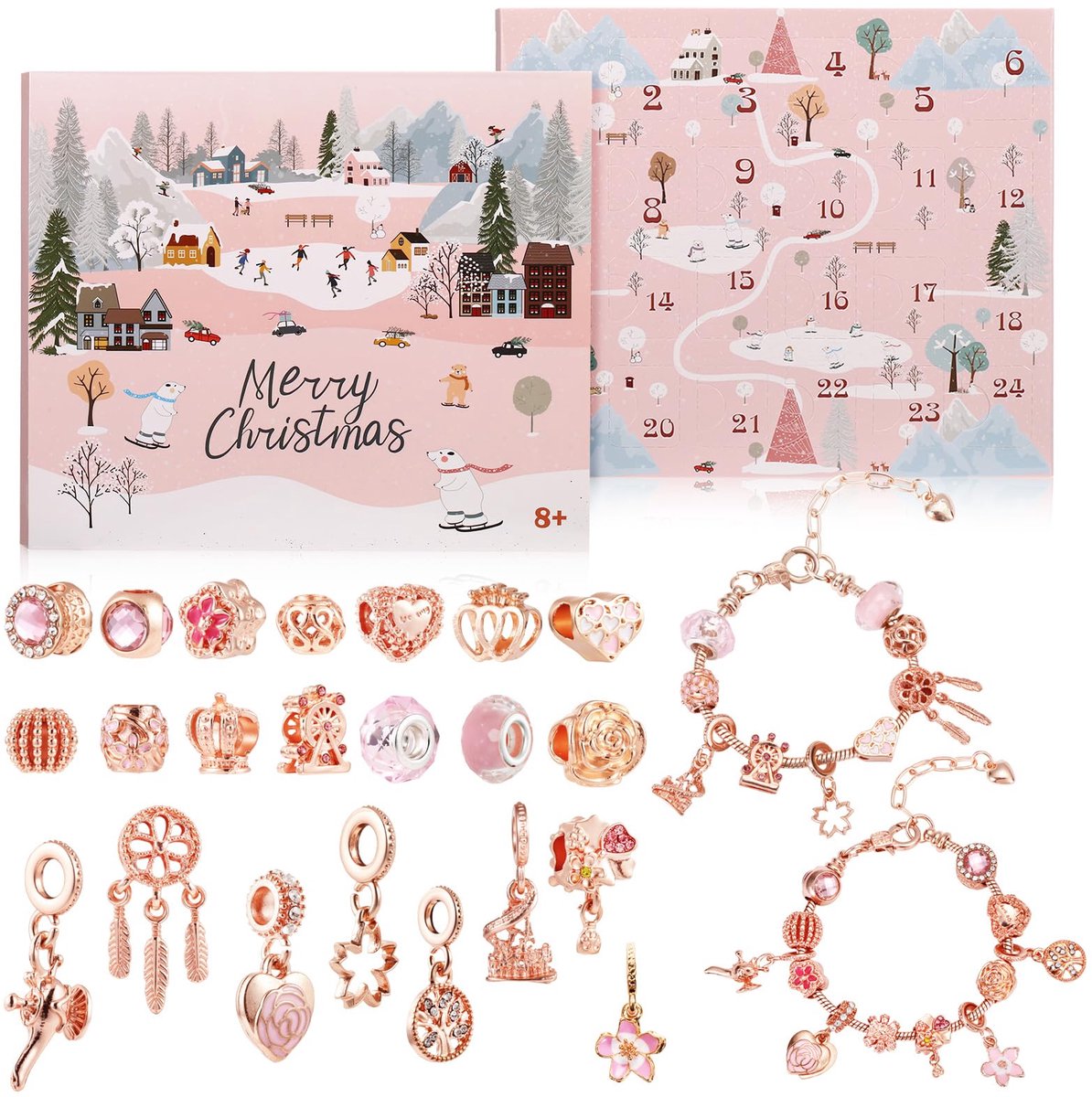 Ucouper Adventskalender sieraden Vrouwen armband Kerstmis Meisjes cadeau Charms kralen Kerstkalender Dames knutselen - ShopVlot