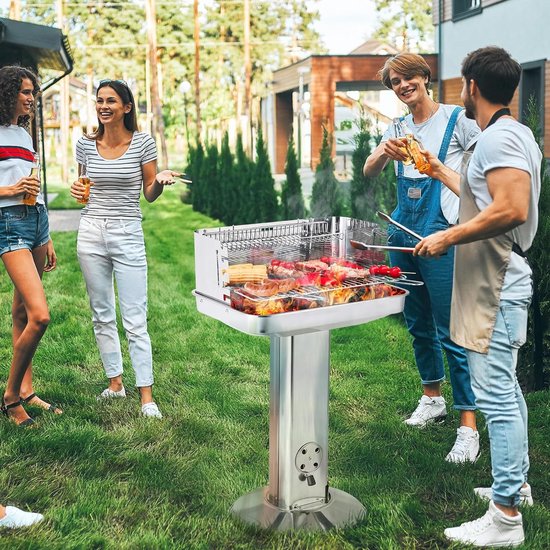 LIFERUN Houtskoolgrill roestvrij staal - barbecue voor camping - met verstelbaar grillrooster - 57 x 38 x 89,5 cm — afbeelding 4