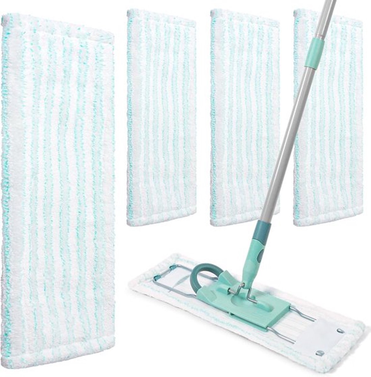 4 stuks Vervangende Dweildoeken - Geschikt voor Leifheit Profi XL - microvezel dweilpads - Microvezel Mop Vulling - 48*16cm - Wasbaar & Herbruikbaar - Wit&Groen