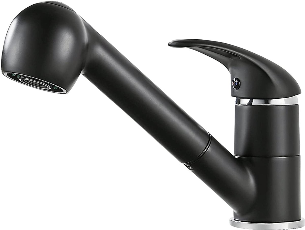 PIPIPOXER Keukenkraan - Keukenkraan met Uittrekbare Uitloop - Mengkraan- Handdouche - Uittrekbaar - Flexibele Slang - Zwart