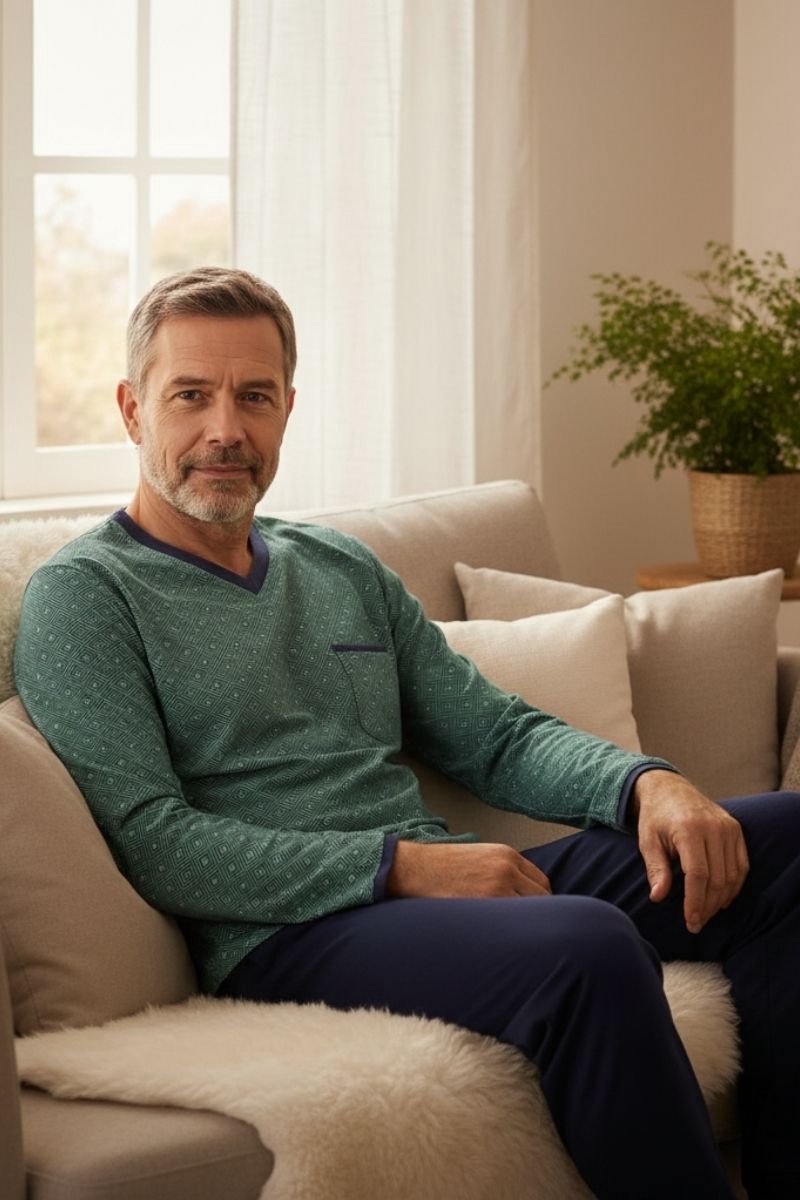 Katoenen heren pyjama pijnboomgroen Ringella - Groen - Maat - 60