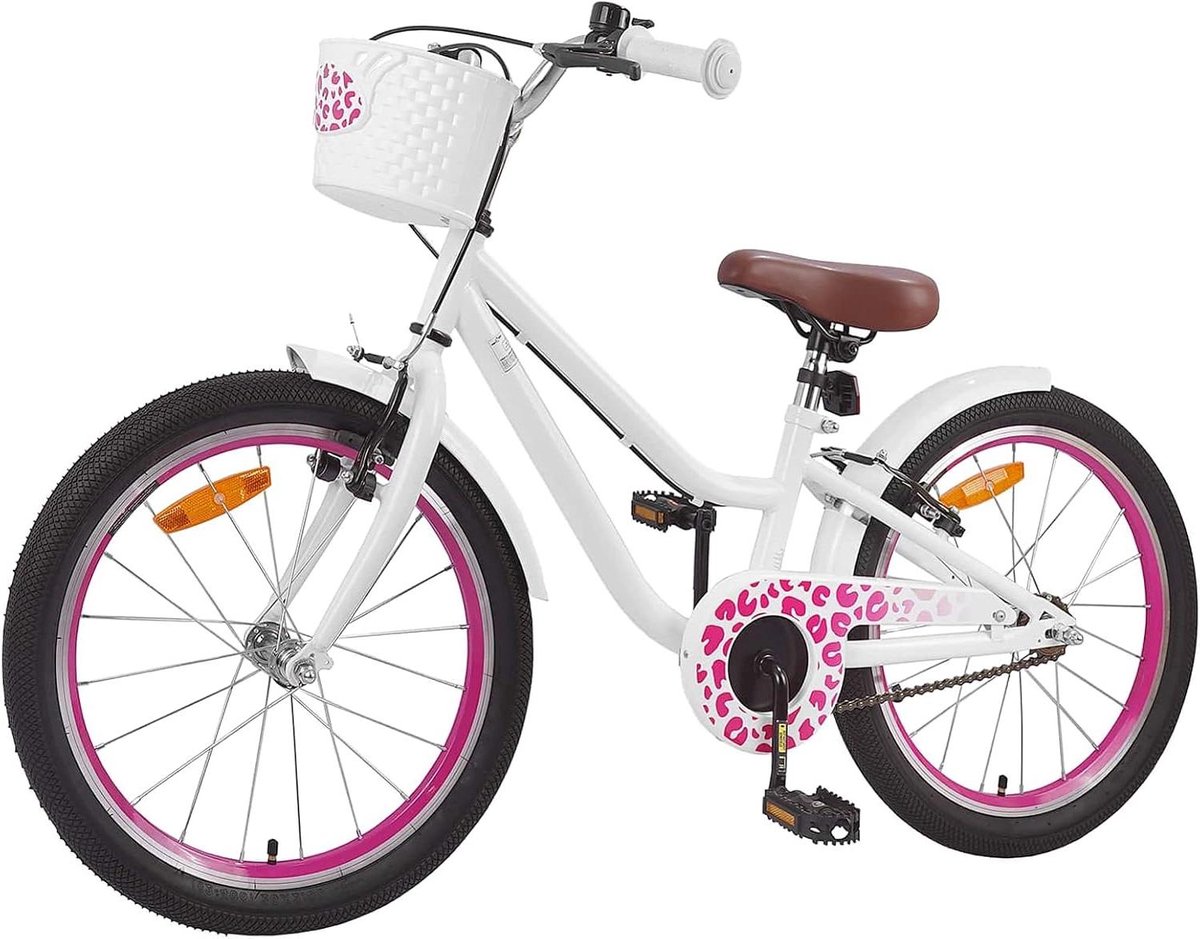 Kinderfiets met steunwielen Jeugdfiets voor beginners Leren fietsen Verstelbaar zadel en stuur 18 inch Wit