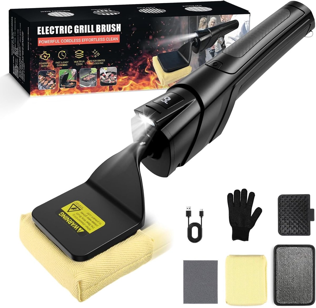 Elektrische Grillborstel - Zwart - Draadloze Grillreiniger met LED Licht - Voor BBQ en Grill