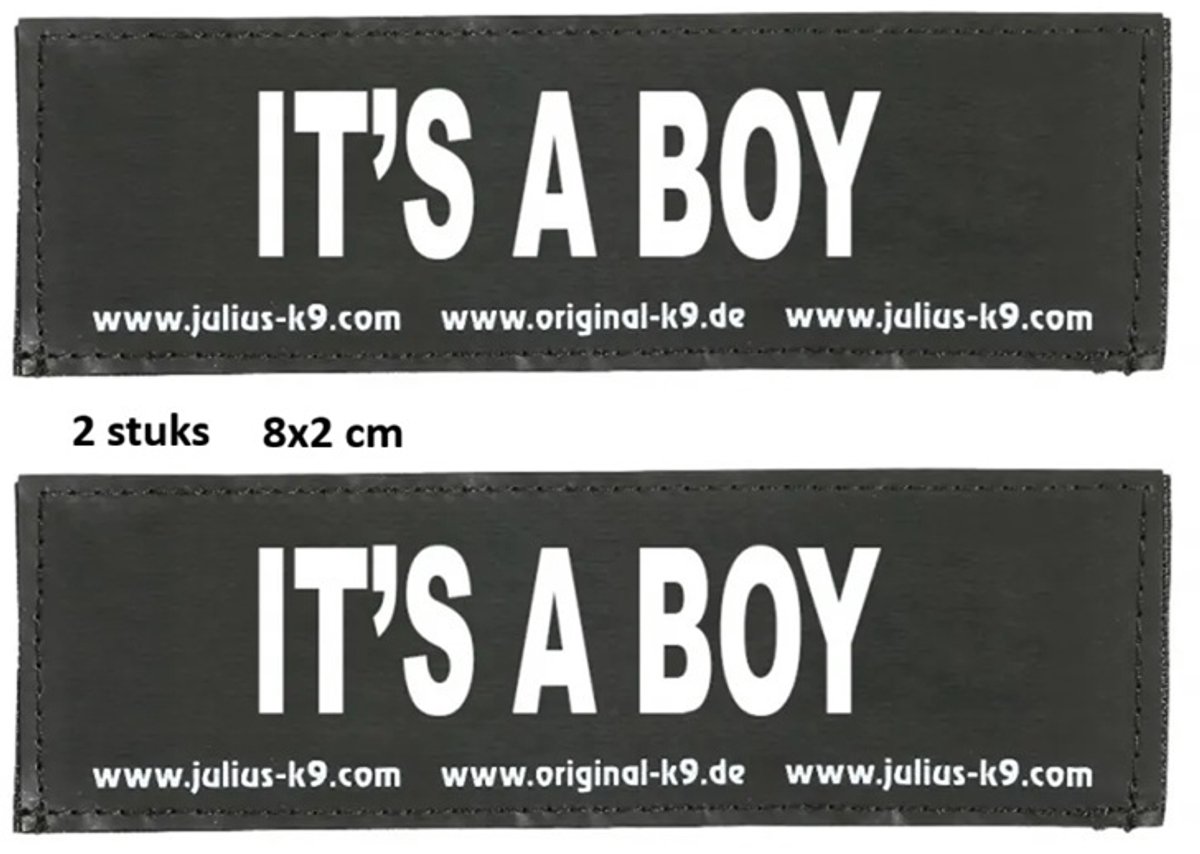 Julius-K9 label - IT'S A BOY-(20mm x 80mm) set van 2 stuks voor K9 tuigje baby