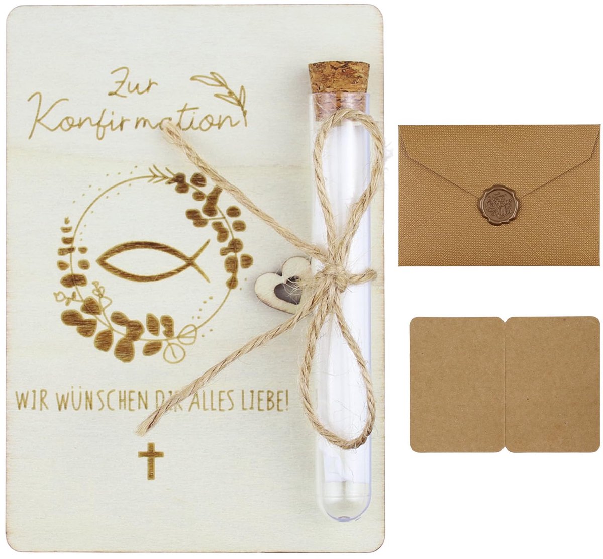 Houten Geldgeschenk voor Doop met Kaart en Envelop