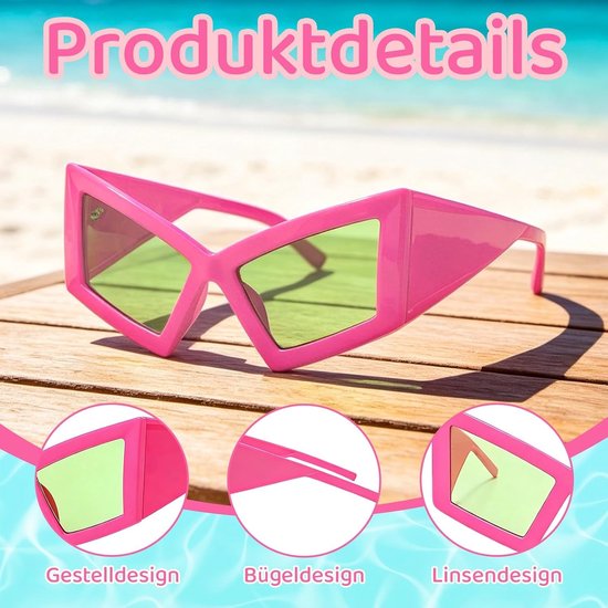Grappige Zonnebril - Roze - 15 x 7 x 14 cm - Geometrisch Montuur met Groene Glazen - Voor Dames en Heren — afbeelding 3