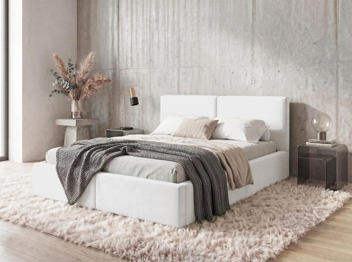 BMS PAX 160x200 Bedroom Bed with Mattress and Storage, White