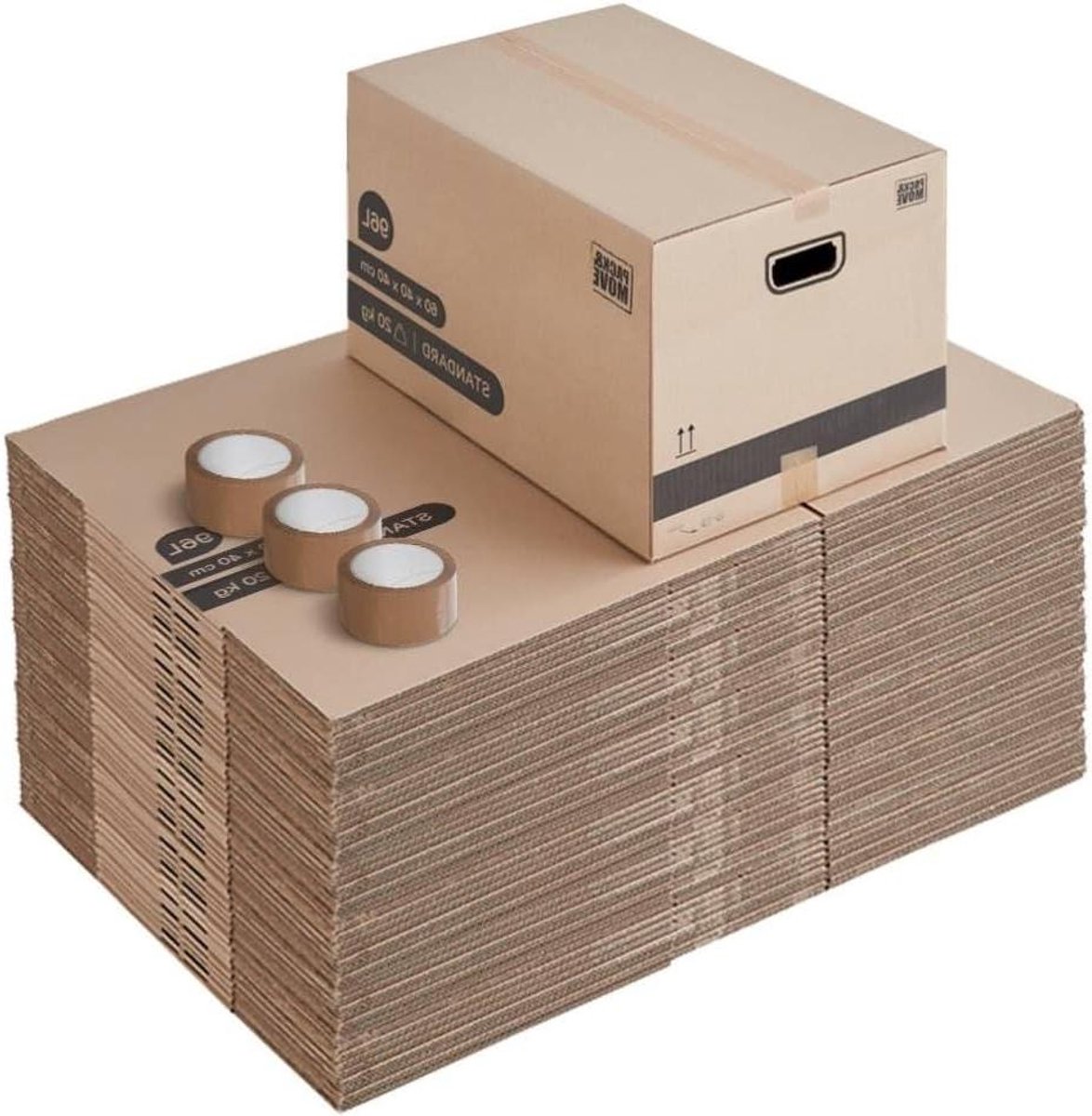 Verhuisdozen Set - Grote Kartonnen Dozen - Veilig Verhuizen - Versterkte Handgrepen - 30 Stuks 96L - Bruin