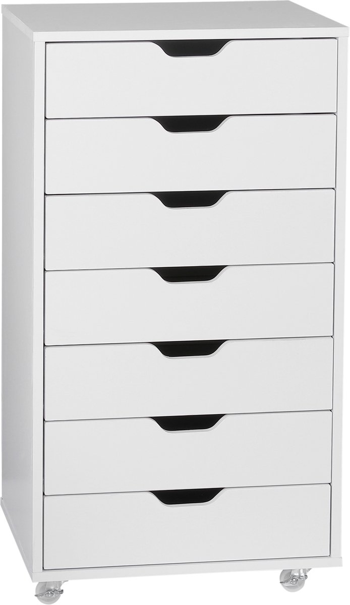 Rolcontainer met 7 lades, verrijdbare archiefkast met wieltjes, bureau-opbergmeubel, ladekast, rolkast, verrijdbare ladekast voor thuiskantoor (wit)