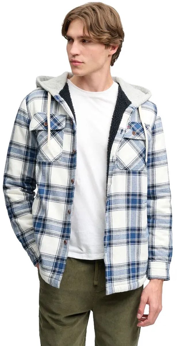 Superdry Borg Gevoerd Overshirt Met Capuchon Heren Lange mouwen shirts Wit