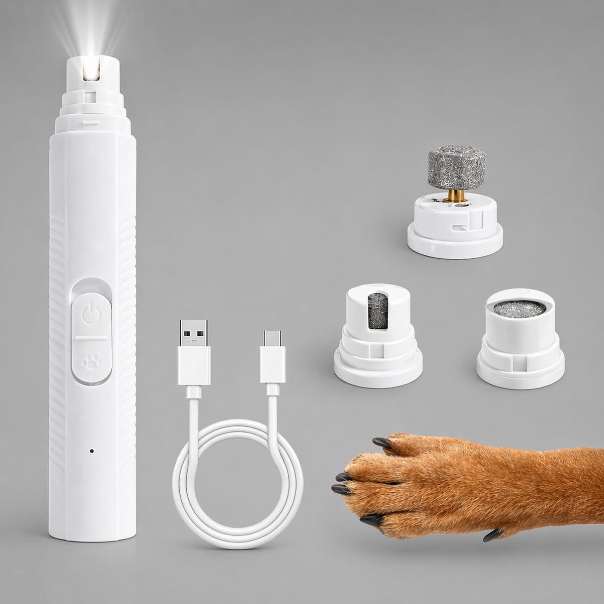 Nagelvijl voor huisdieren met LED-lampje om bloedsporen te detecteren, oplaadbaar via USB, veilig hulpmiddel voor pootverzorging bij honden en katten