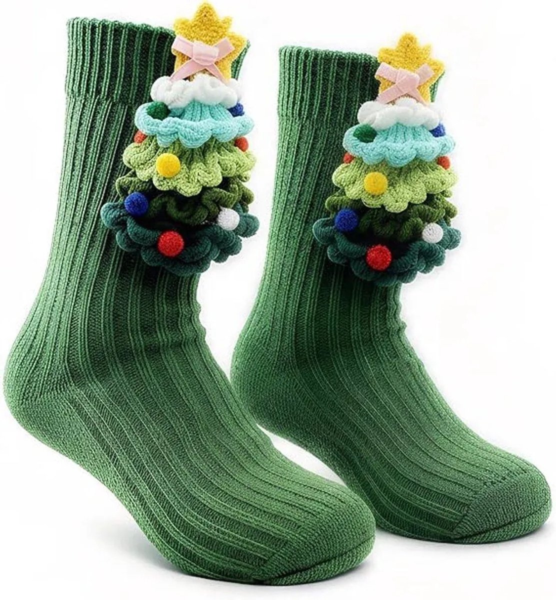 Casalora – Sokken Dames – 3D Dieren Sokken – Gebreide Kerstboom Sokken – Warme Wintersokken – Eén Maat – Casual Katoenen Sokken