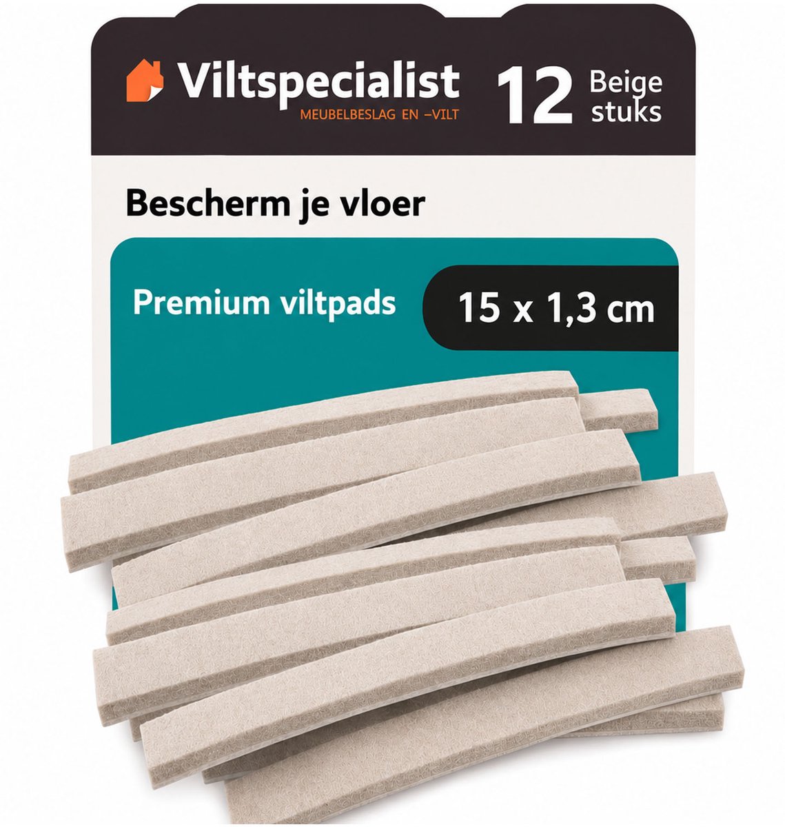 FSW-Products Zelfklevende Viltstroken Beige – 15 x 1,3 cm – 3 mm Dik – 12 Stuks – Beschermvilt voor Meubels en Vloeren
