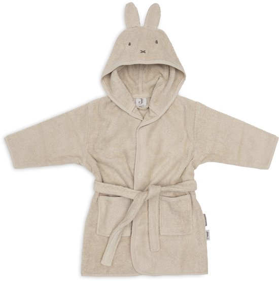 Licht beige badjas met capuchon met Nijntje oortjes en geborduurd gezichtje, ceintuur en zakken.