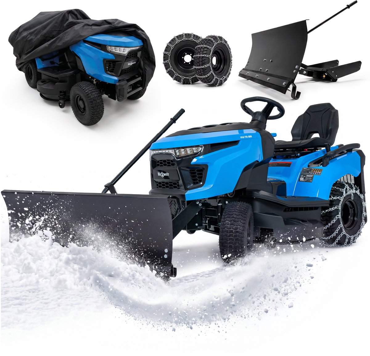 HEXWELT HW-TR-586 Zitmaaier 586cc - 107 cm - Hydrostraat - Sneeuwploeg, Kettingen & Hoes