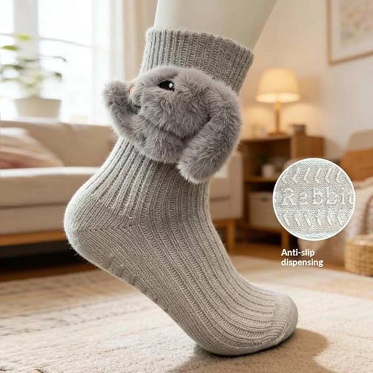 Casalora – Sokken Dames – 3D Dieren Sokken – Gebreide Konijn Sokken – Warme Wintersokken – Eén Maat – Casual Katoenen Sokken
