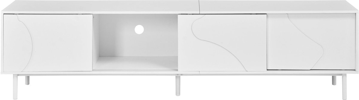 Merax Televisiemeubel - Wit - 180 Cm - Met Drie Schuifdeuren - Ledverlichting - Glazen Legplank - Metalen Poten - Veel Opbergruimte