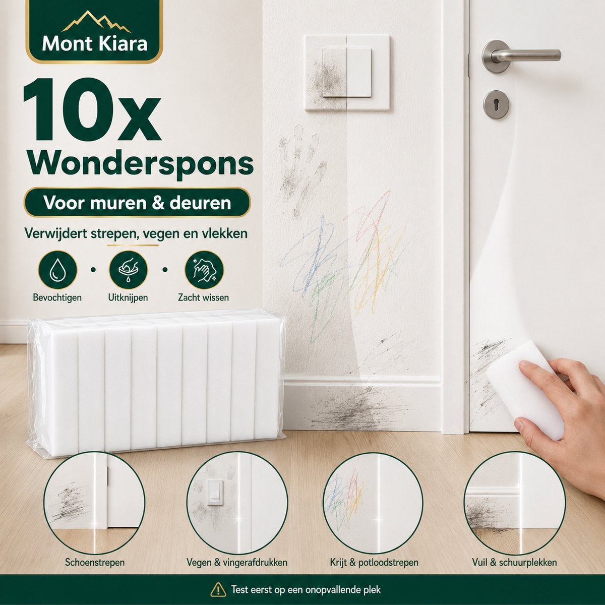 Mont Kiara Wonderspons – 10 Stuks – Melamine Spons voor Muren en Deuren – Verwijdert Strepen, Vegen, Vingerafdrukken en Potlood