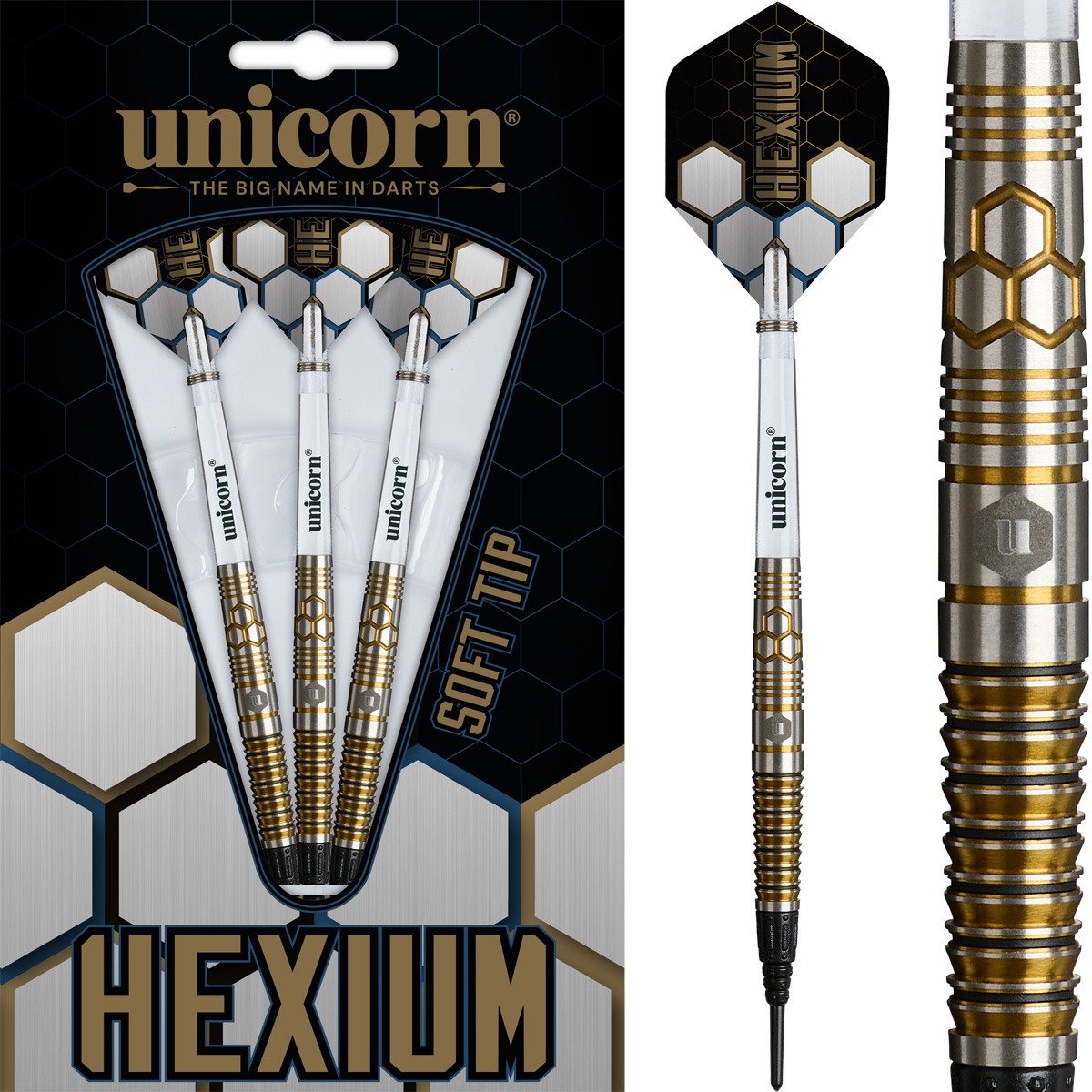 Unicorn Hexium 3 Gold Black 90% - Soft Tip Darts