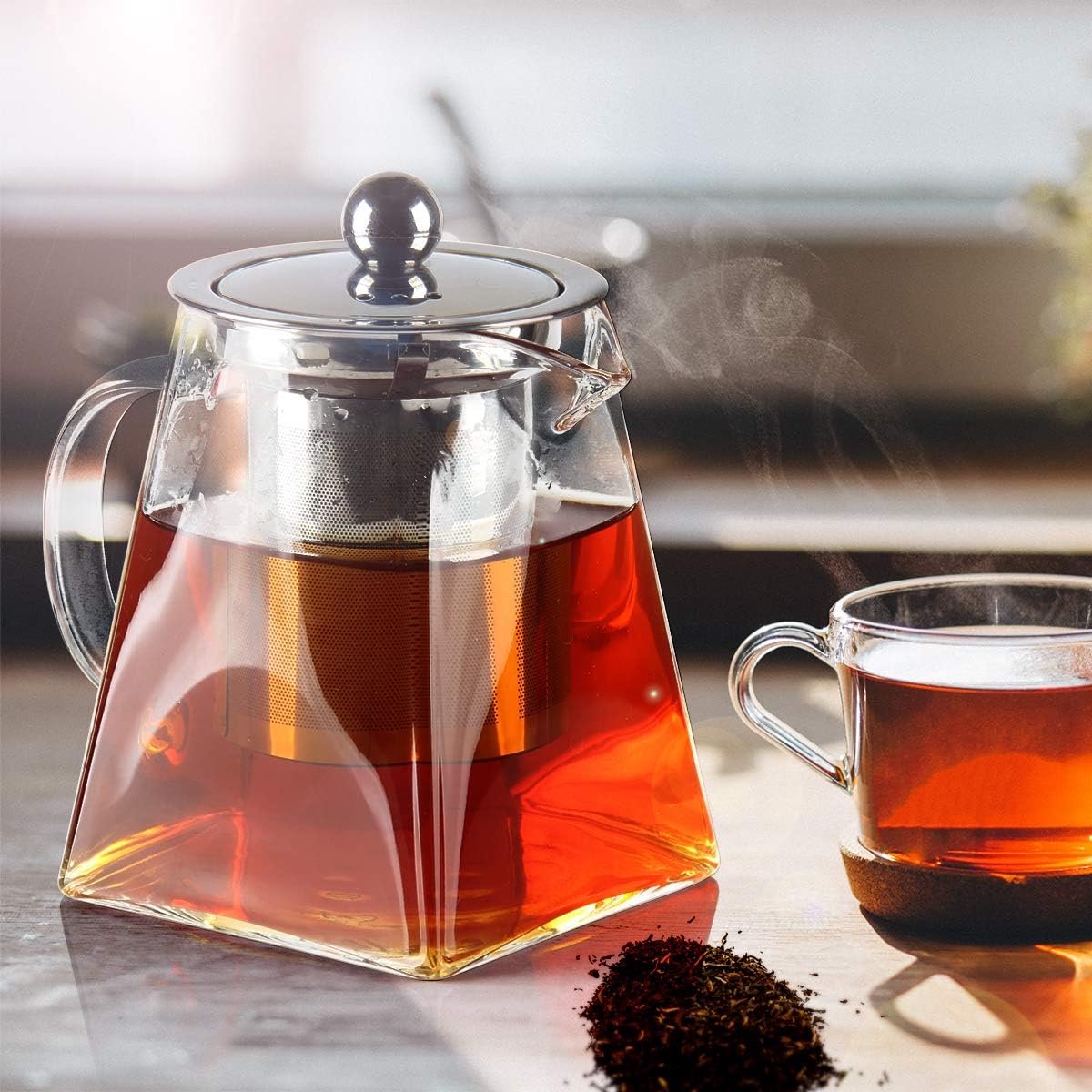Theepot Van 750 ml Van Borosilicaatglas Met Zeef En Deksel - Hitte- En Koudebestendig V-Vormige Tuit Ergonomische Handgreep - Voor Thee, Koffie En Kruideninfusies - Vaatwasmachinebestendig