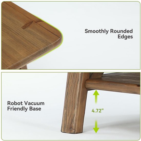 Tafel met afgeronde randen en een lage basis van 4,72 inch, vriendelijk voor robotstofzuigers.
