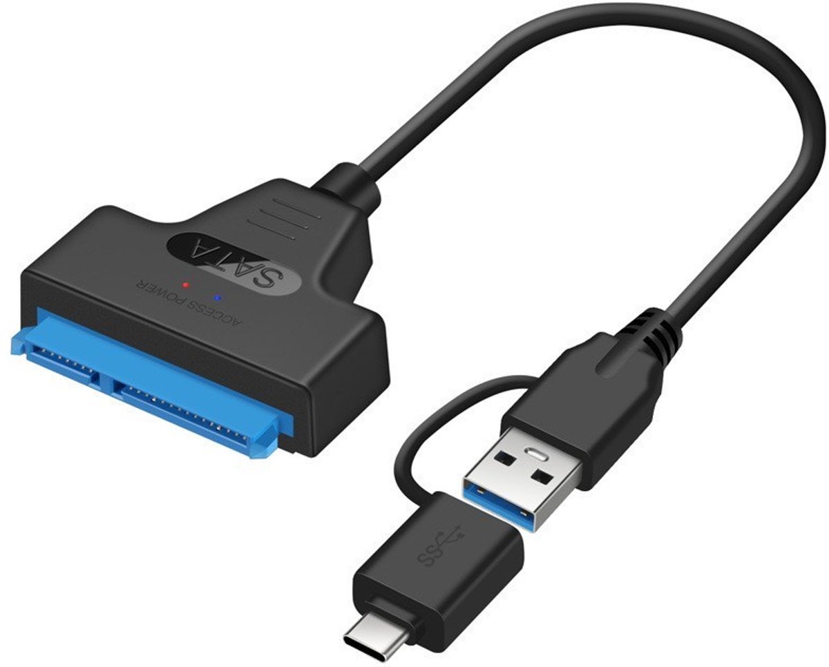 USB SATA Adapter – SATA III naar USB 3.0 met USB-C Adapter – Geschikt voor 2,5 Inch SSD & HDD – Externe Harde Schijf Converter – 6 Gbps – Plug & Play