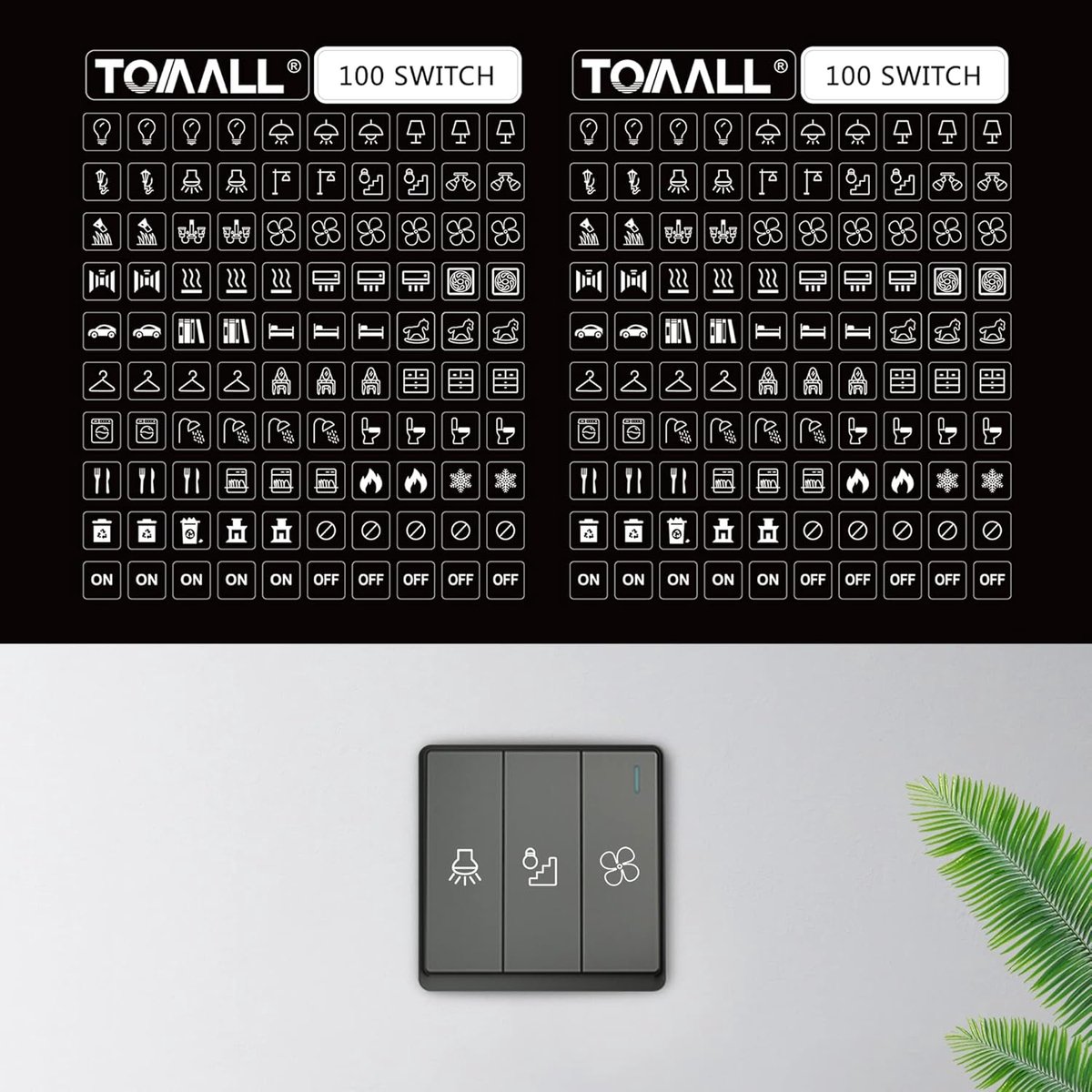 TOMALL 200Pcs Light Switch Labels Icon Stickers Household Transparent Light Fan Heater Bed Bathroom Kitchen Garage - ShopVlot