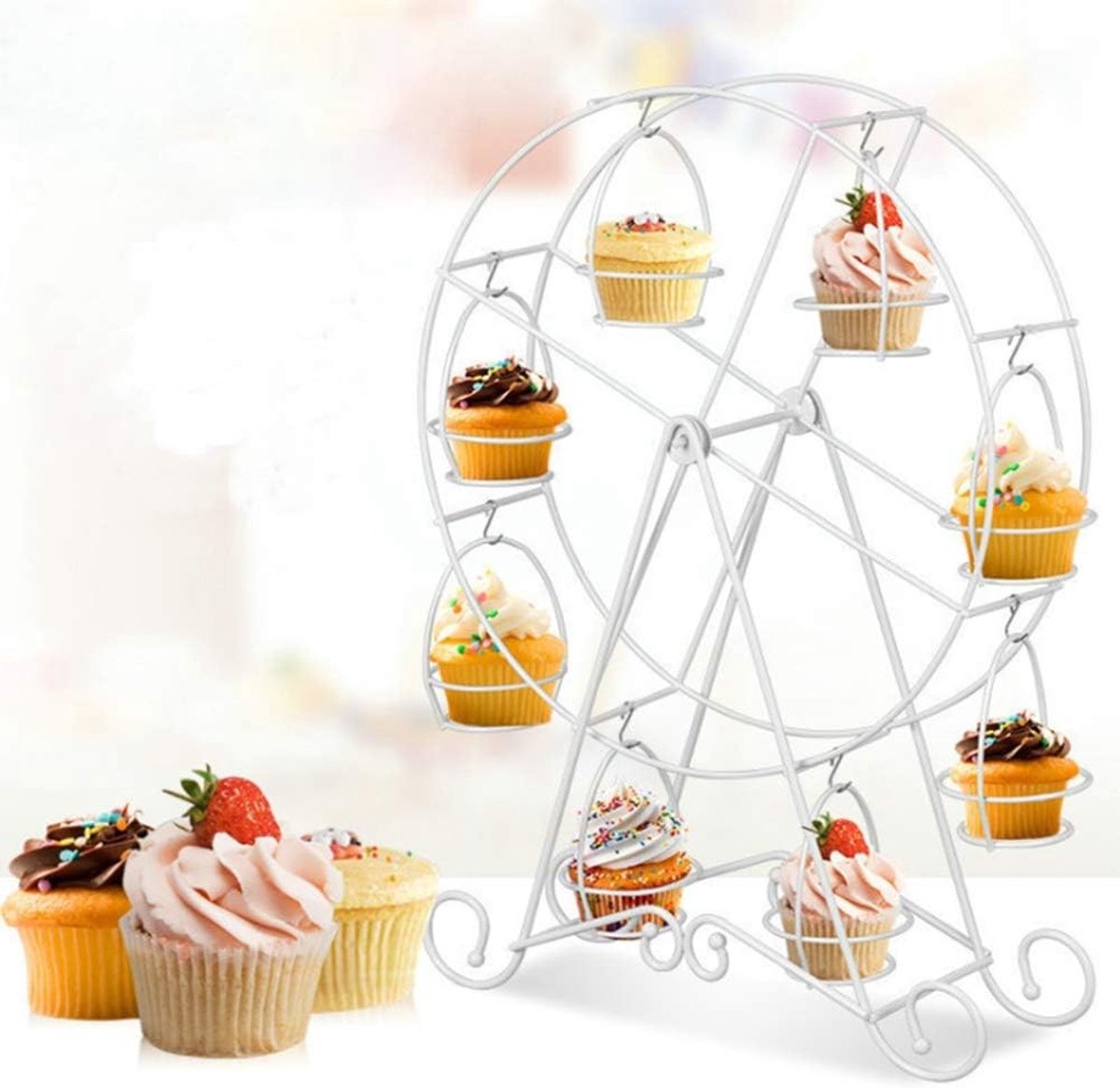 Reuzenrad Cupcake Standaard - Zilver - 33 cm - Roestvrij Staal - Voor Feestjes en Bruiloften