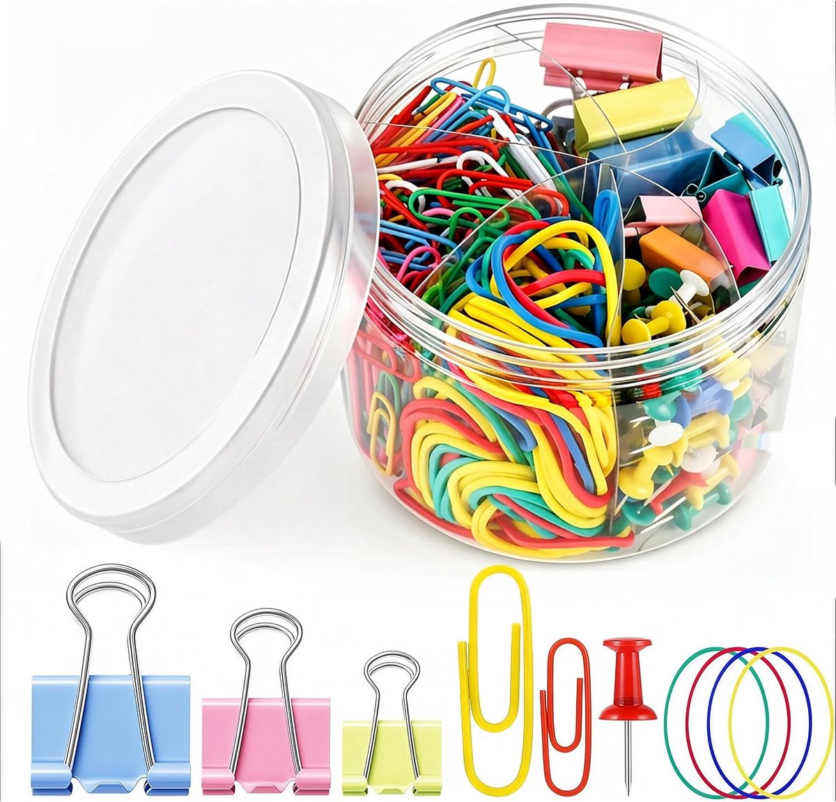 350 stuks bindmiddel paperclips - gekleurde kantoorclips set - paperclips paperclips paperclips elastiekjes pushpins voor kantoor en school - thuisbenodigdheden