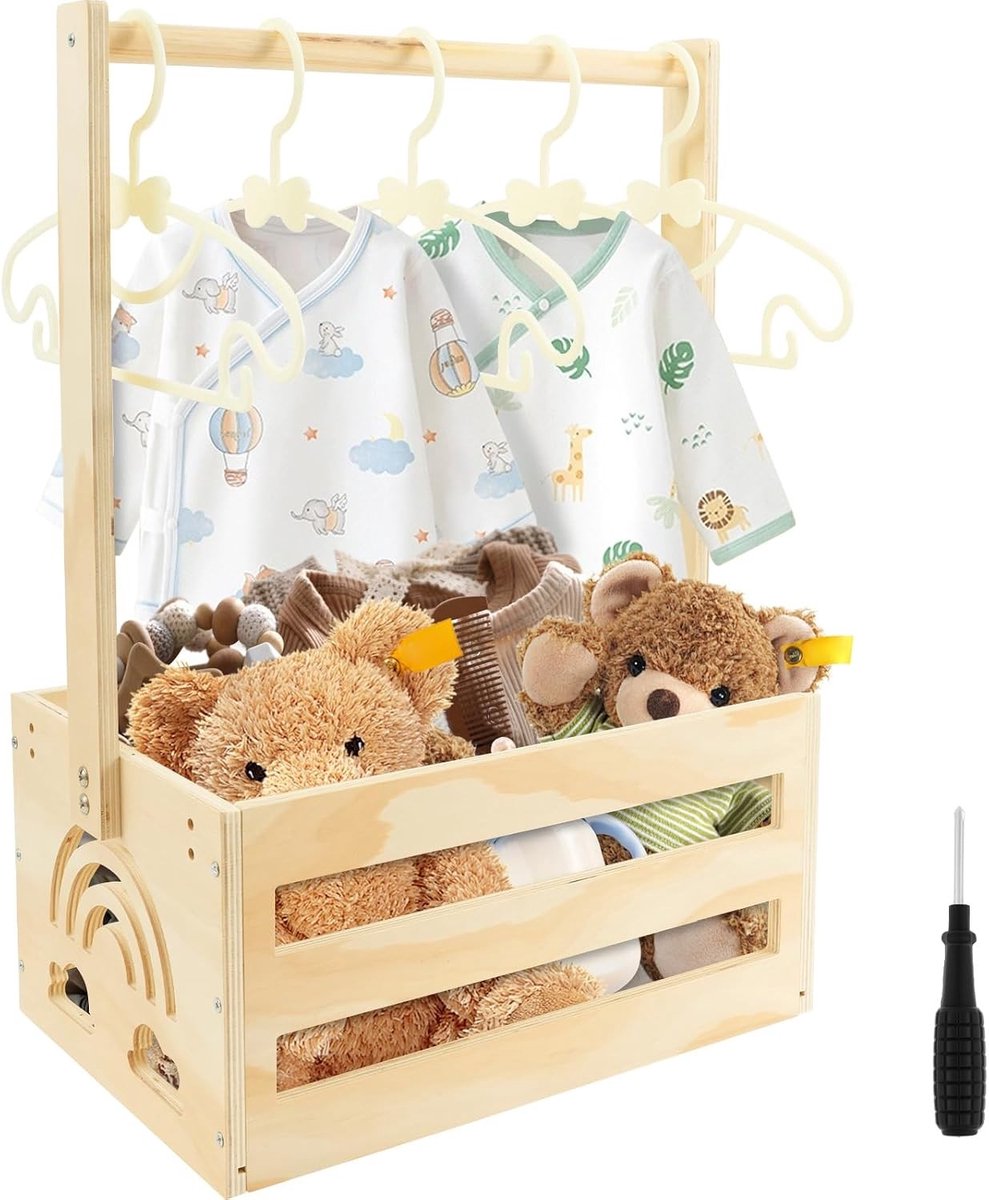 Houten Baby Shower Mand met Handvat, Grote Capaciteit en Eenvoudige Montage voor Cadeaus