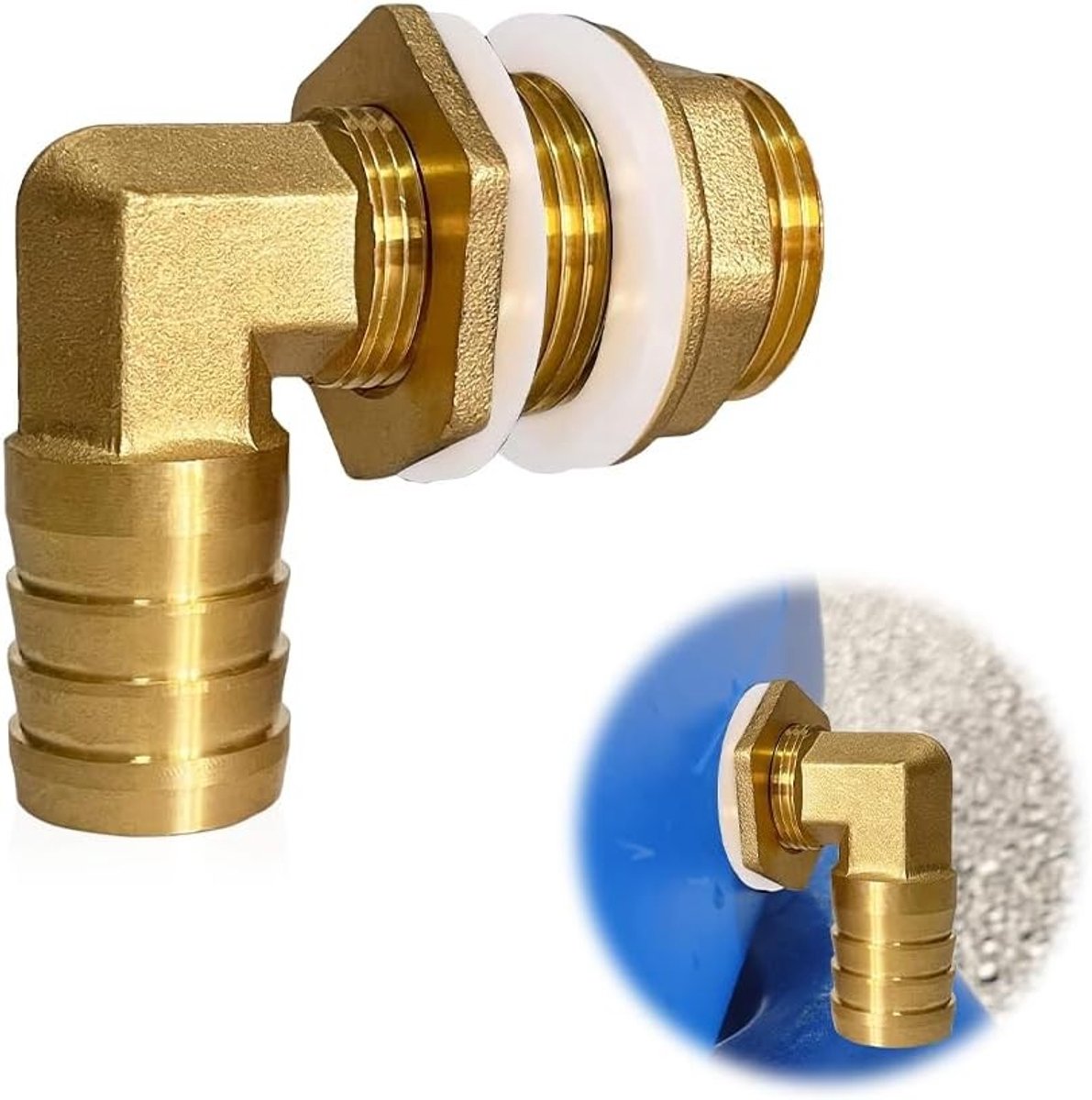 Tank Schroefverbinding 3/4 Inch IG 1 Inch AG voor Regenwateropvang, Slangverbinding en 90 Graden Hoek met 2 Seals voor Optimalisatie van Waterafvoer en Tuinirrigatie