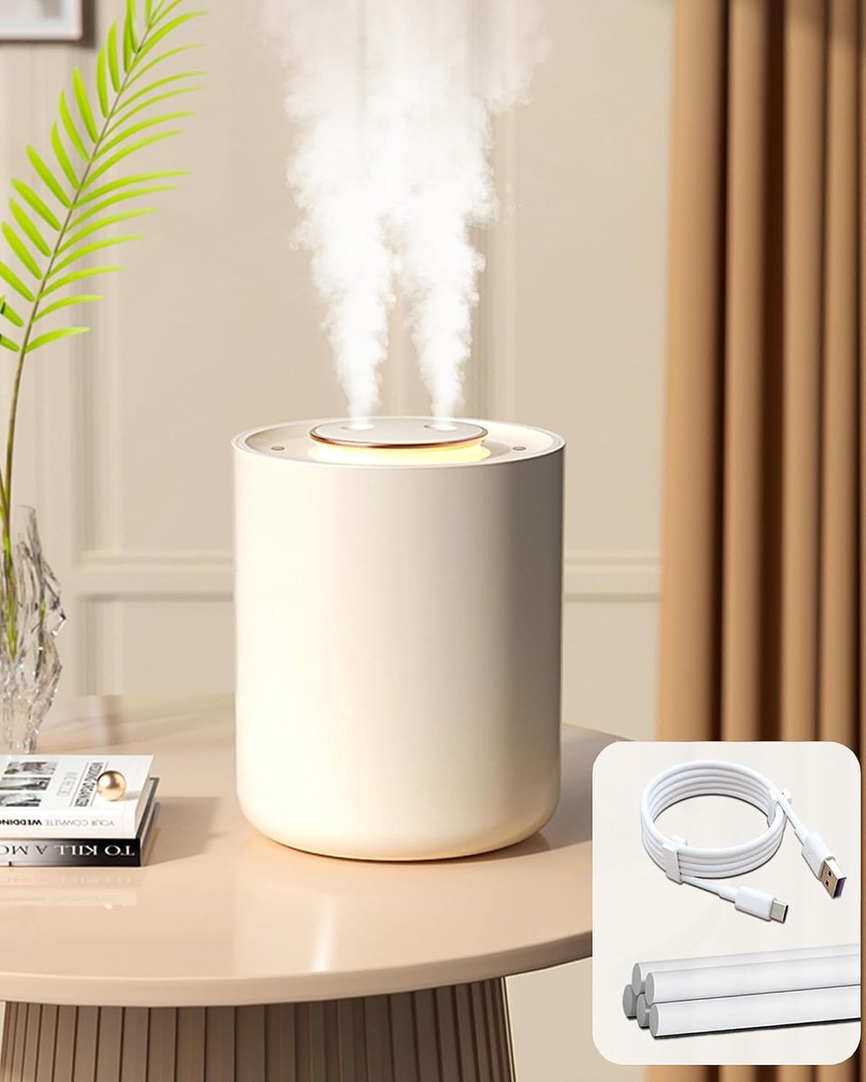 Luchtbevochtiger voor babykamer met nachtlampje, mini-plantenbevochtiger van 1500 ml, oplaadbare auto-luchtbevochtiger van 1800 mAh met automatische uitschakelfunctie na 9 uur en 3 vernevelingsstanden.
