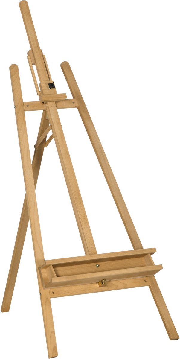 Schildersezel van beukenhout voor spanraam tot 120cm | Ezel met dubbele steun houten hoogte verstelbaar, 65 x 110 x 180–235 cm, natuurlijk hout