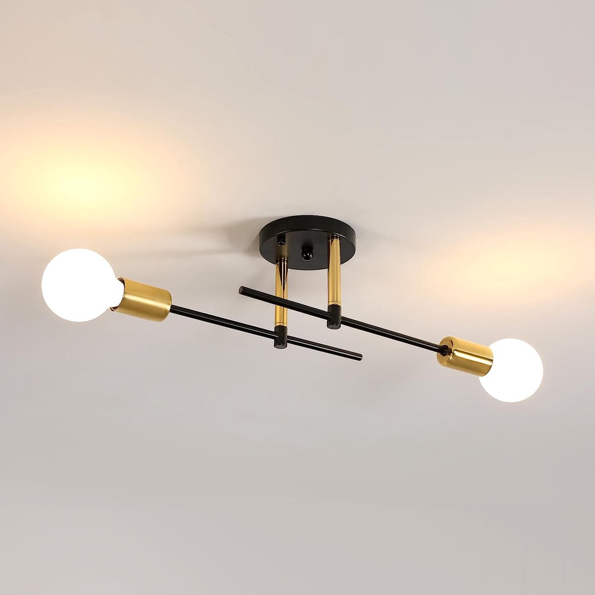 Riserva Plafondlamp Zwart Goud - 2-Lichts - E27 - Max. 60W - Industriële Vintage Plafondlamp van Metaal