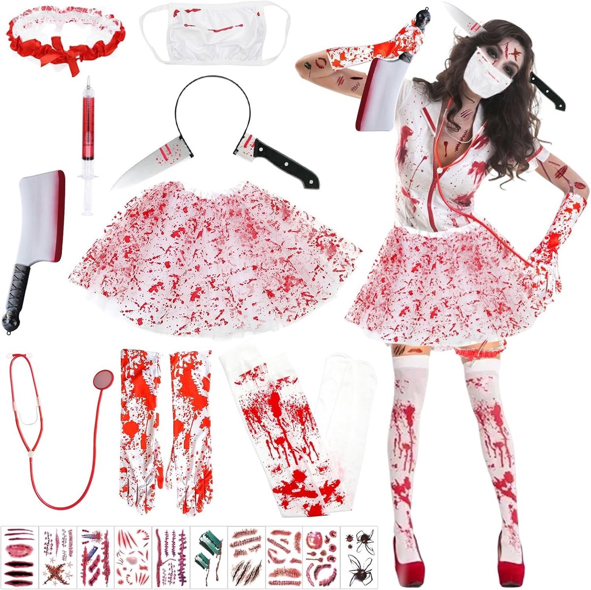 Halloween Kostuum voor Vrouwen - Grote Verpleegster Outfit, Zombie Kostuum, Horror Cosplay voor Feest en Carnavalsvieringen