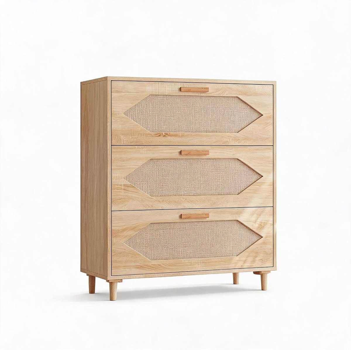 Ladekast met 3 lades van rotan en hout – Grote capaciteit, moderne natuurlijke stijl – Opbergruimte voor slaapkamer, hal, woonkamer – Rustiek eiken design – Houtkleur