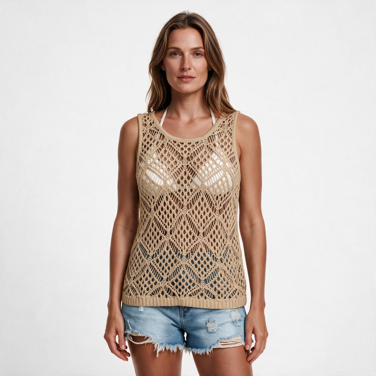 Imily Bela Dames Gehaakte Tanktop met Opengewerkt Patroon