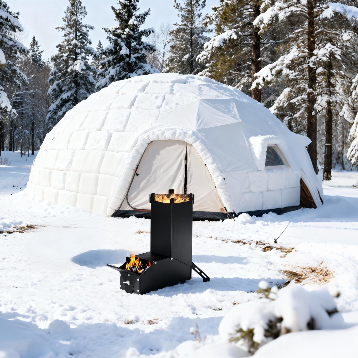 Froadp 2er Rocket Stove RVS vuurschaal open haard - Draagbare kampeerhoutkachel, kampeerkachel met tas, kampeerkachel en terraskachel. Campinggrill voor BBQ, wandelen, tuin, zwart