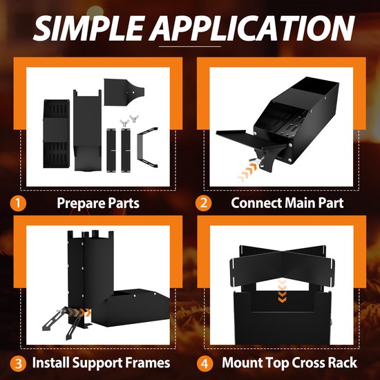 Froadp 2er Rocket Stove RVS vuurschaal open haard - Draagbare kampeerhoutkachel, kampeerkachel met tas, kampeerkachel en terraskachel. Campinggrill voor BBQ, wandelen, tuin, zwart — afbeelding 2
