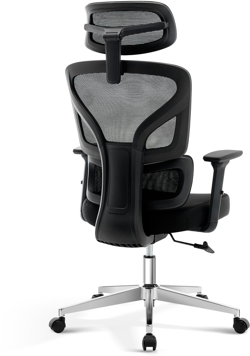 Triumpunpre - Ergonomische Mesh Bureaustoel Met Voetensteun - Verstelbare Hoofd‑ En Lendensteun - 3D Armleuningen - 135° Reclinerend Kantoorstoel Voor Thuiswerkplek - Verchroomde Poten Zwart Frame