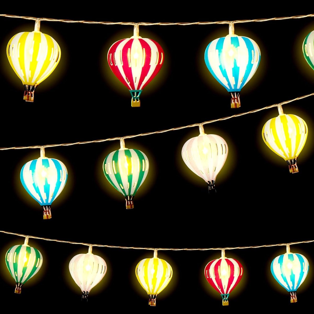 LED-lichtslinger - 2 meter - 10 lampjes - Meerkleurige heteluchtballon-lichtslinger - Decoratieve verlichting - Creëert een sfeervolle ambiance - Inclusief batterijhouder (batterijen niet inbegrepen) - Geschikt voor de feestdagen