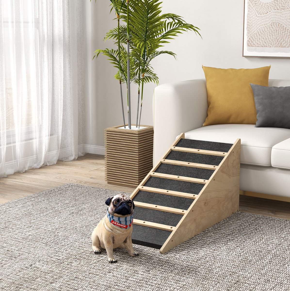 REDOM - Hondenloopplank - Antislip - 30° helling - Voor middelgrote honden tot 20 kg - Binnengebruik - Hout en multiplex - Naturel - 90 x 40 x 45 cm